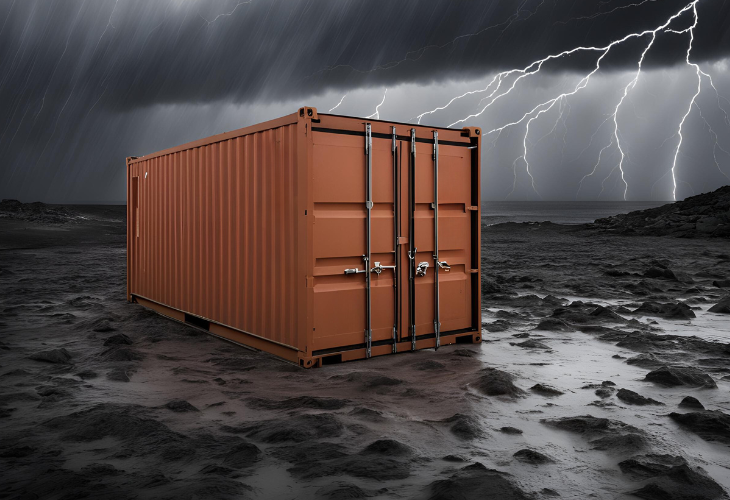 Shipping container in a storm